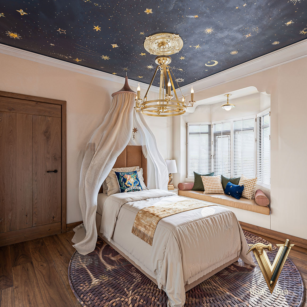 Guest bedroom with warm earth-tone palette and Mediterranean detailing — Mediterranean Estate, Pasadena