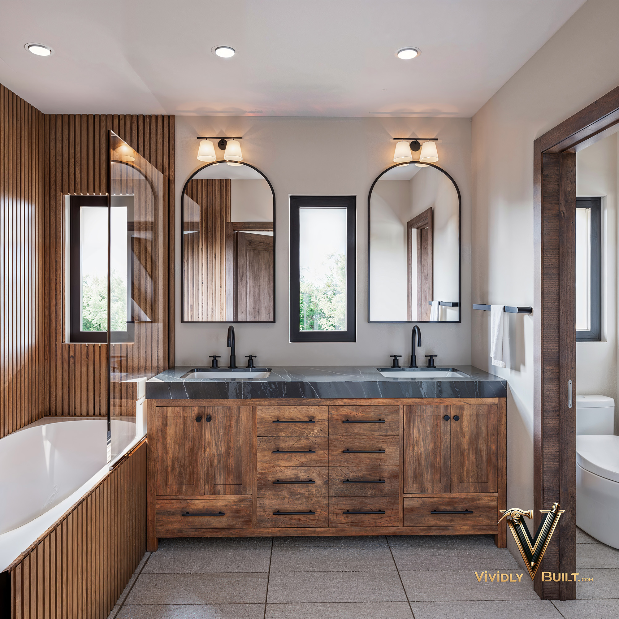 Primary bathroom interior design rendering for a Los Angeles home transformation by Vividly Built