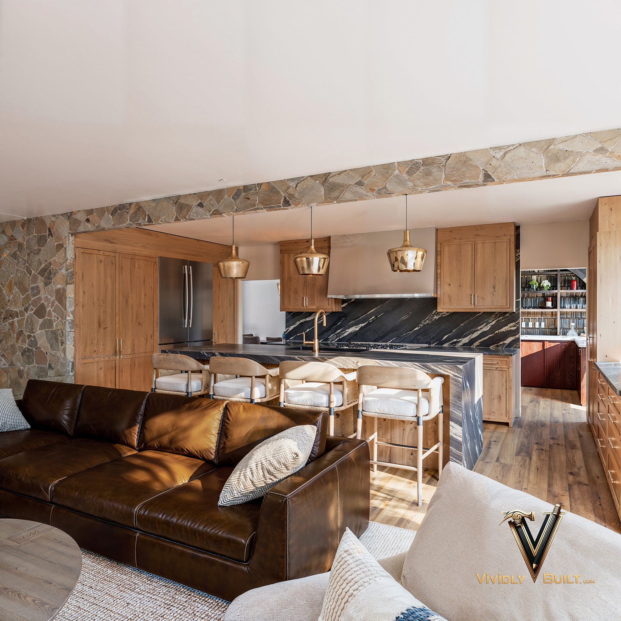 Reimagined kitchen interior design rendering for a complete architectural and interior transformation in Los Angeles by Vividly Built
