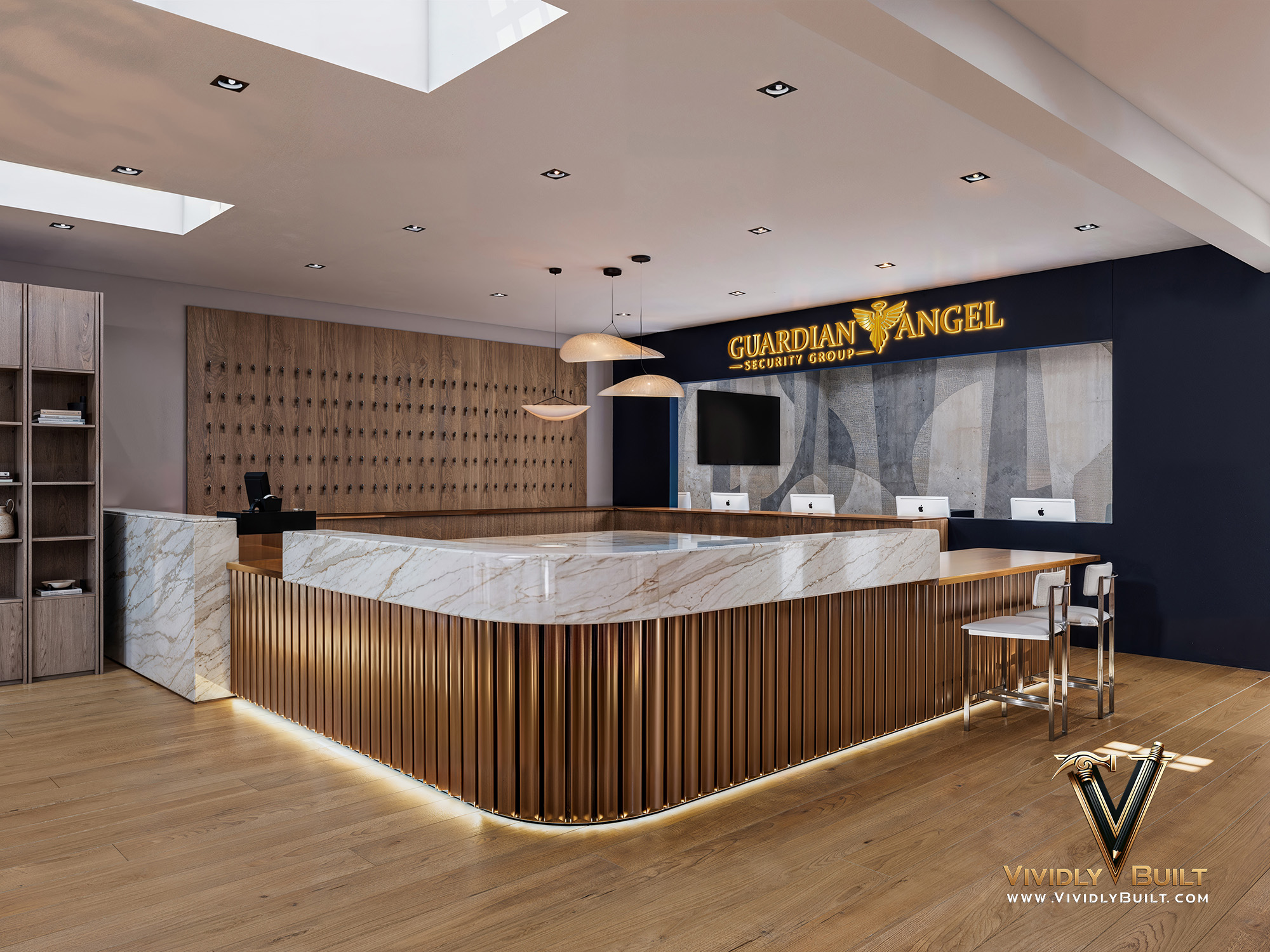 Branded retail interior with custom millwork and considered lighting — luxury retail design by Vividly Built