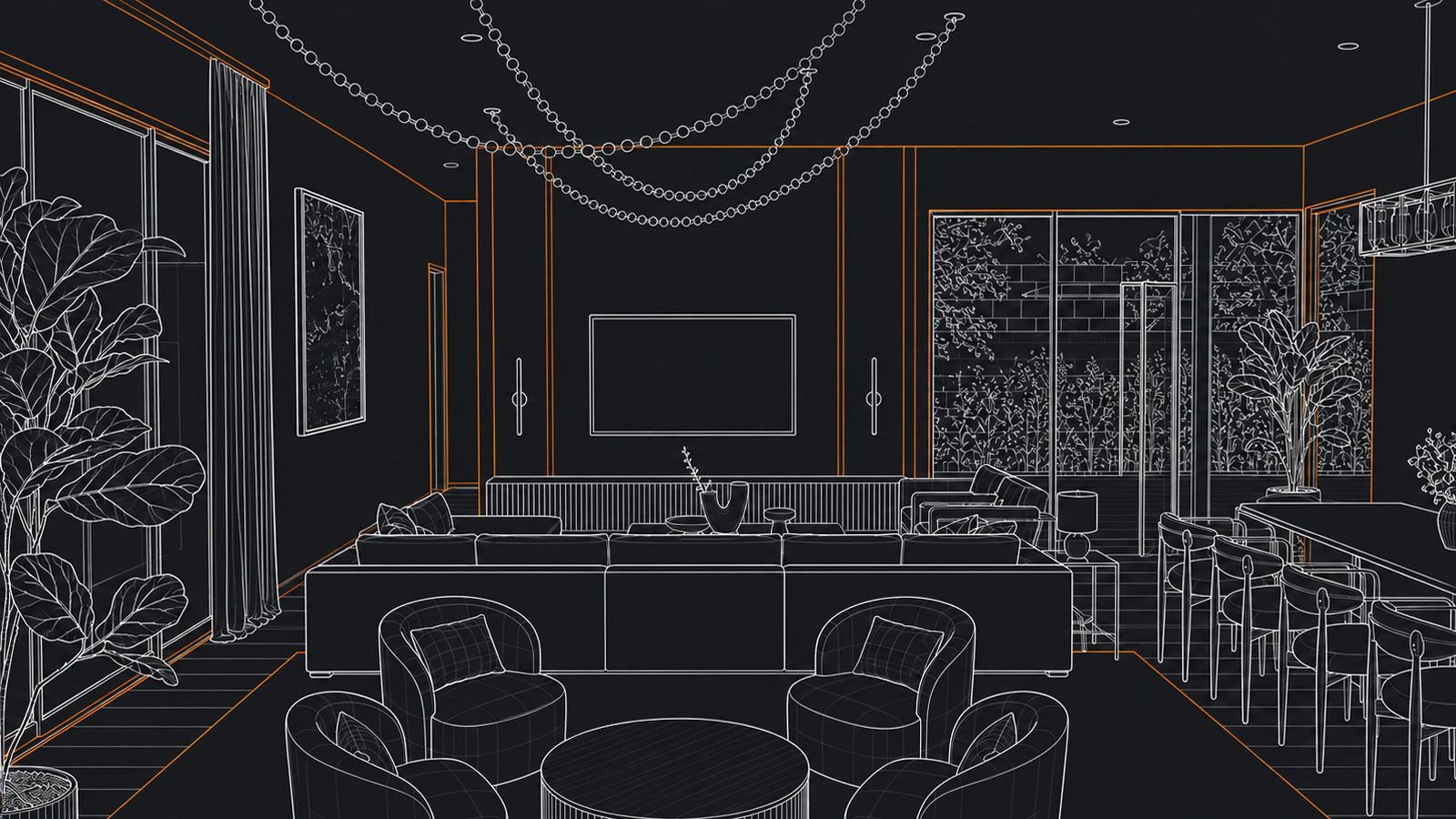CAD plan view of a luxury living room produced in Revit by Vividly Built