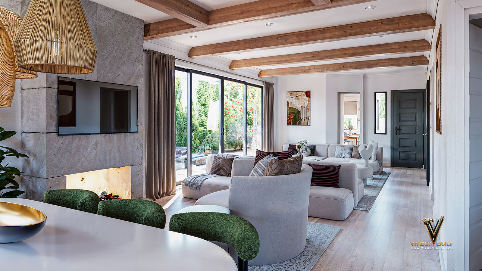 Living room detail interior design rendering for a Pasadena residence remodel by Vividly Built