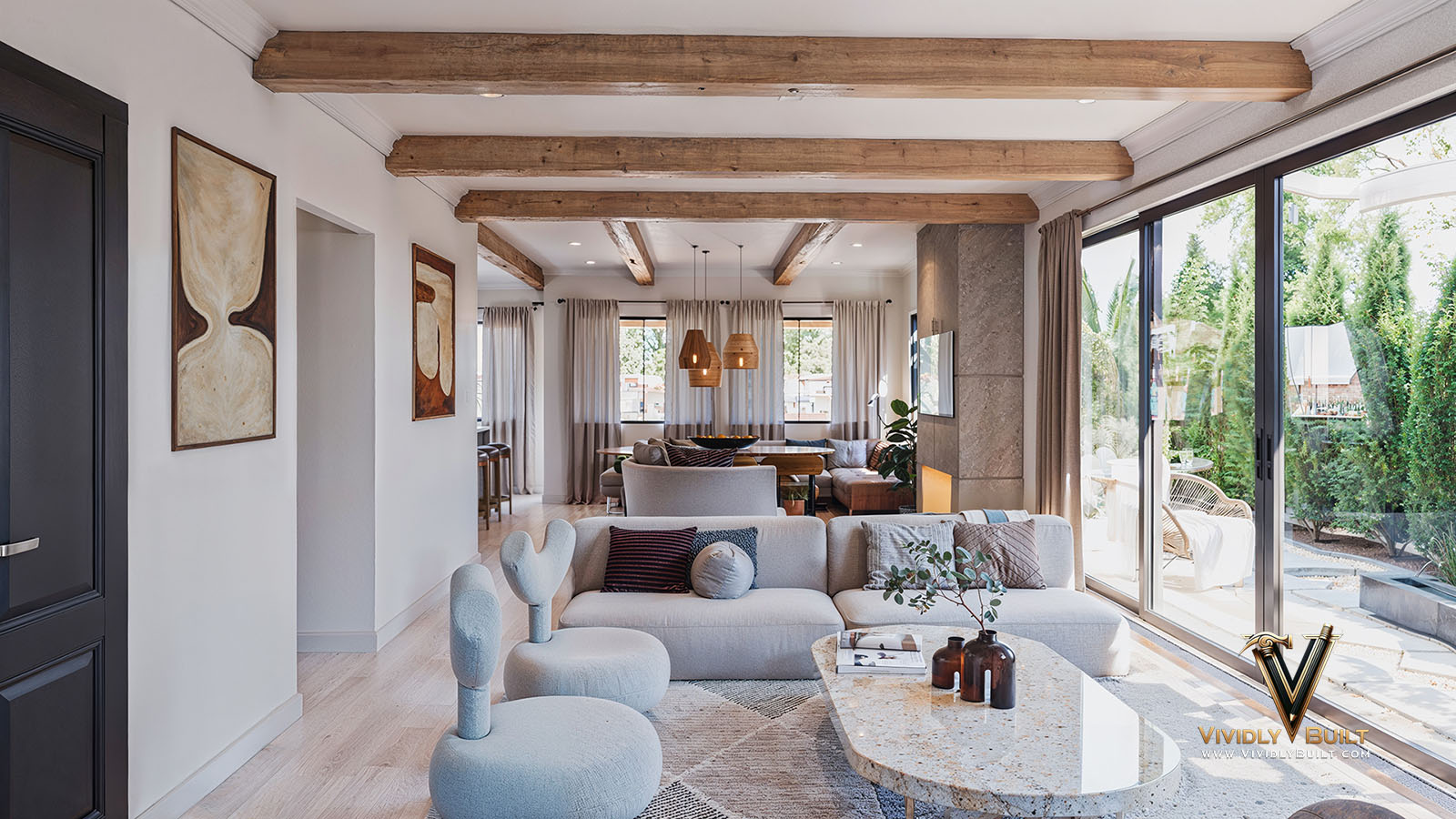 Main living room remodel interior design rendering for a Pasadena residence by Vividly Built